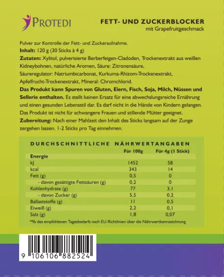 Effektiver Fett- & Zucker-Blocker von Protedi – ideal bei Heißhunger, Diät & Keto. Unterstützt Gewichtsreduktion & Blutzuckerkontrolle.