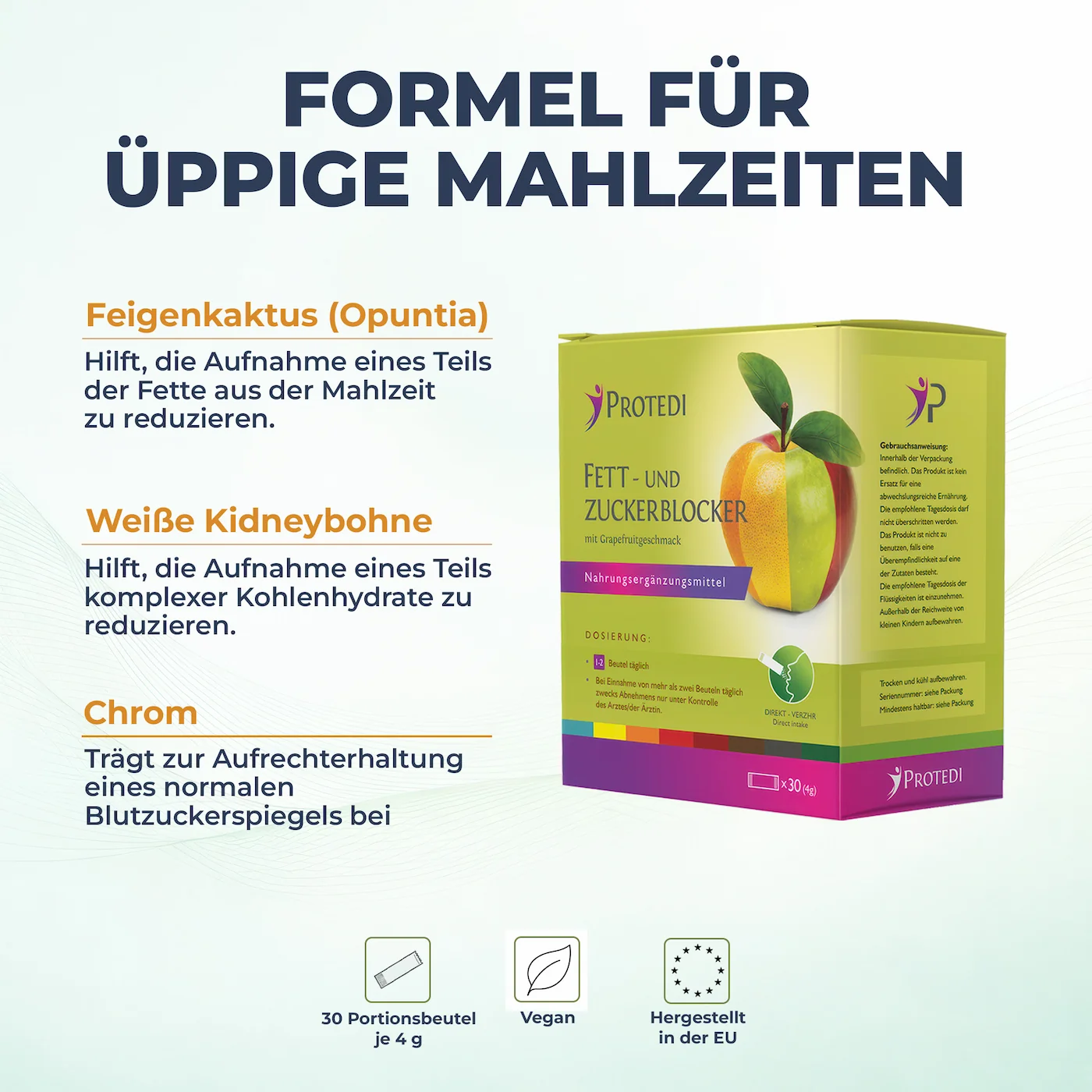 Formel für üppige Mahlzeiten Fett- und Zucker-Blocker mit Feigenkaktus, weißer Kidneybohne und Chrom