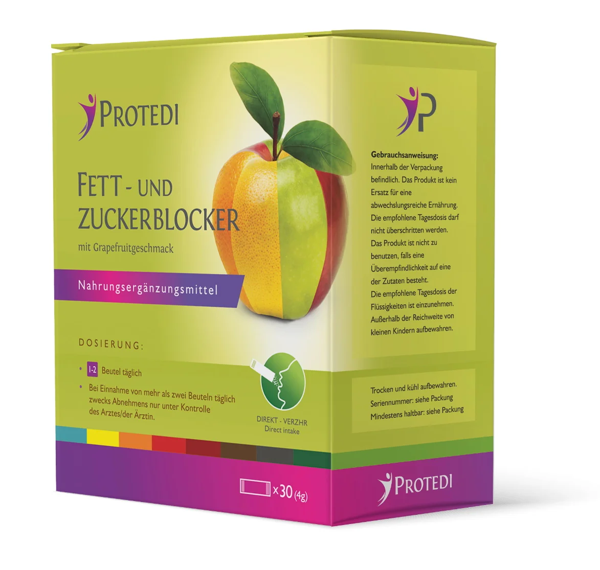Protedi Ketoglyc Fett- und Zucker-Blocker – 30 Portionsbeutel je 4 g, Grapefruitgeschmack